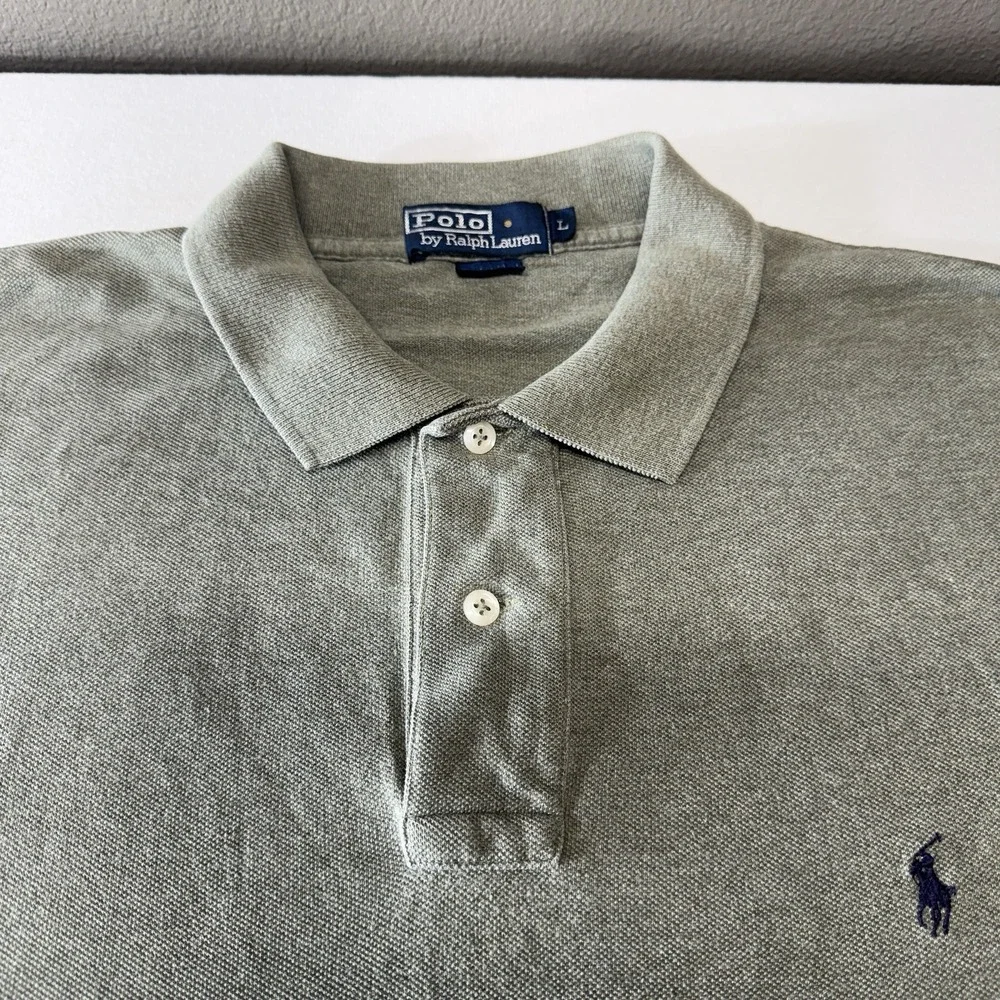 Polo Ralph‎ Lauren Mens Size Large Green Polo Shirt Navy Pony Logo 100 % Cotton